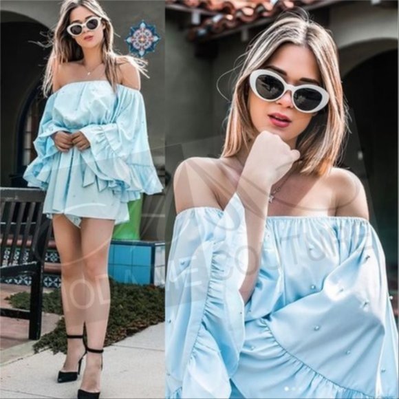 MODA ME COUTURE Pants - Blue Pearled Details Romper